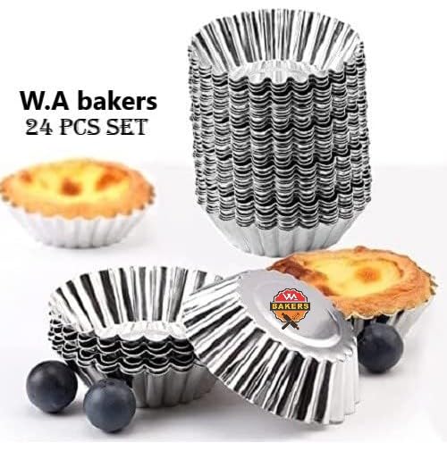 W.A Bakers Aluminium Round Tart Baking Cupcake Pans Molds for Cakes & Muffins No1 (24 Pcs Set) 1