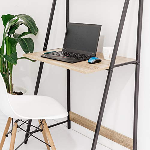C-Hopetree Ladder Desk with Shelf - Student Study Table - Black Metal Frame.