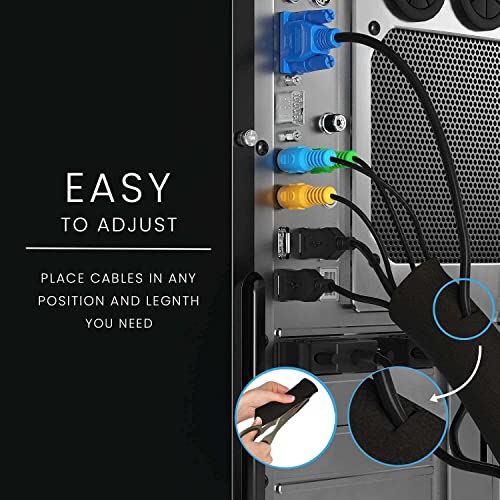 Image of Cable Management Sleeve - 4 Cable Sleeve Cord Organizers - PC Cable Management Solution - Wires Sleeve Black