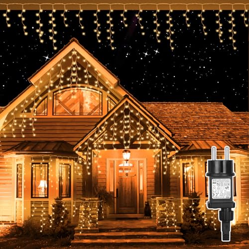 Withosent 10M Cortina Luces Navidad Exterior 400 LED, 8 Modos Blanco Cálido Guirnalda Luces con Temporizador y Memoria, IP44 Impermeable Luces Navidad Cortina Impermeable, Para Balcon Jardin Terraza