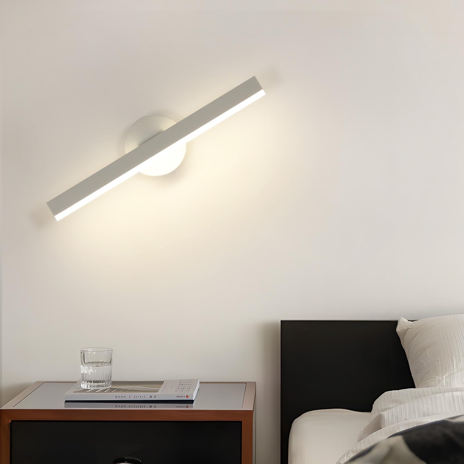 Riserva Applique Murale LED Blanche, 12W 300° Rotatif Lampe Murale Moderne, 4500K Blanc Neutre, Luminaire Mural Minimaliste pour Salle de Bain, Chambre, Couloir, Escalier, Hôtel, 38cm