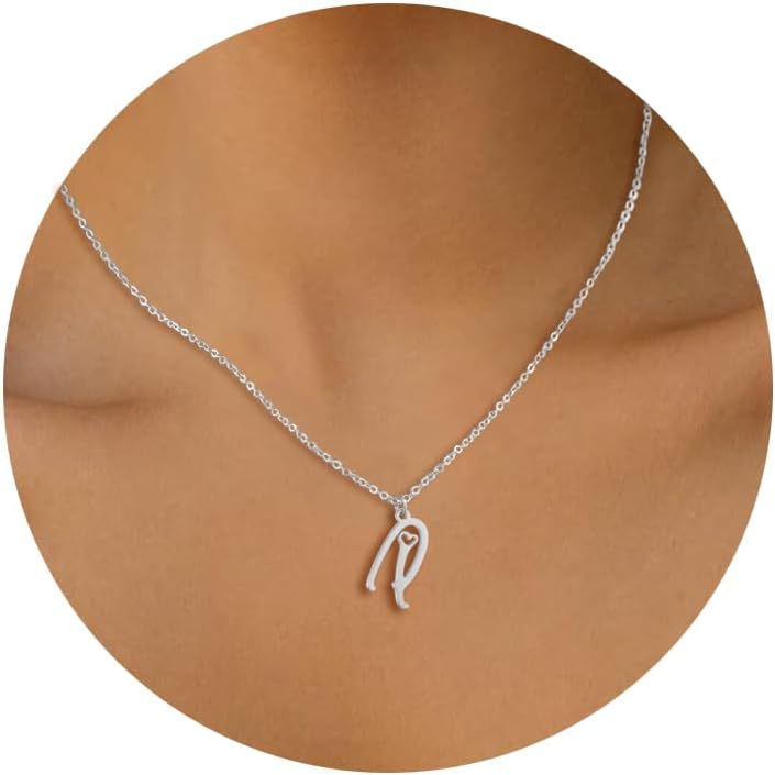 Initial Necklace for Women,14K Gold Dainty A-Z Letter Pendant with Heart Choker Necklace Jewelery Gifts,Personalized Cursive Cute Tiny Initial Pendant Necklace for Girls