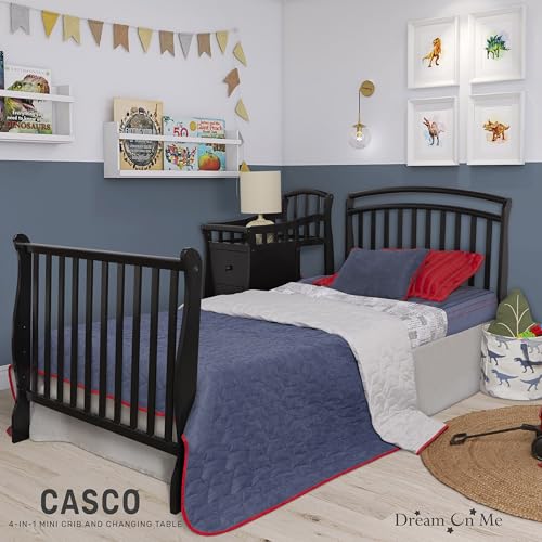 Image of Dream On Me Casco 3-in-1 Mini Convertible Baby Crib & Changer with Storage in Black, Pinewood, GreenGuard Gold & BSA, 1 inch Mattress Pad, 3 Mattress Heights, Converts to Mini Day & Twin-Size Bed