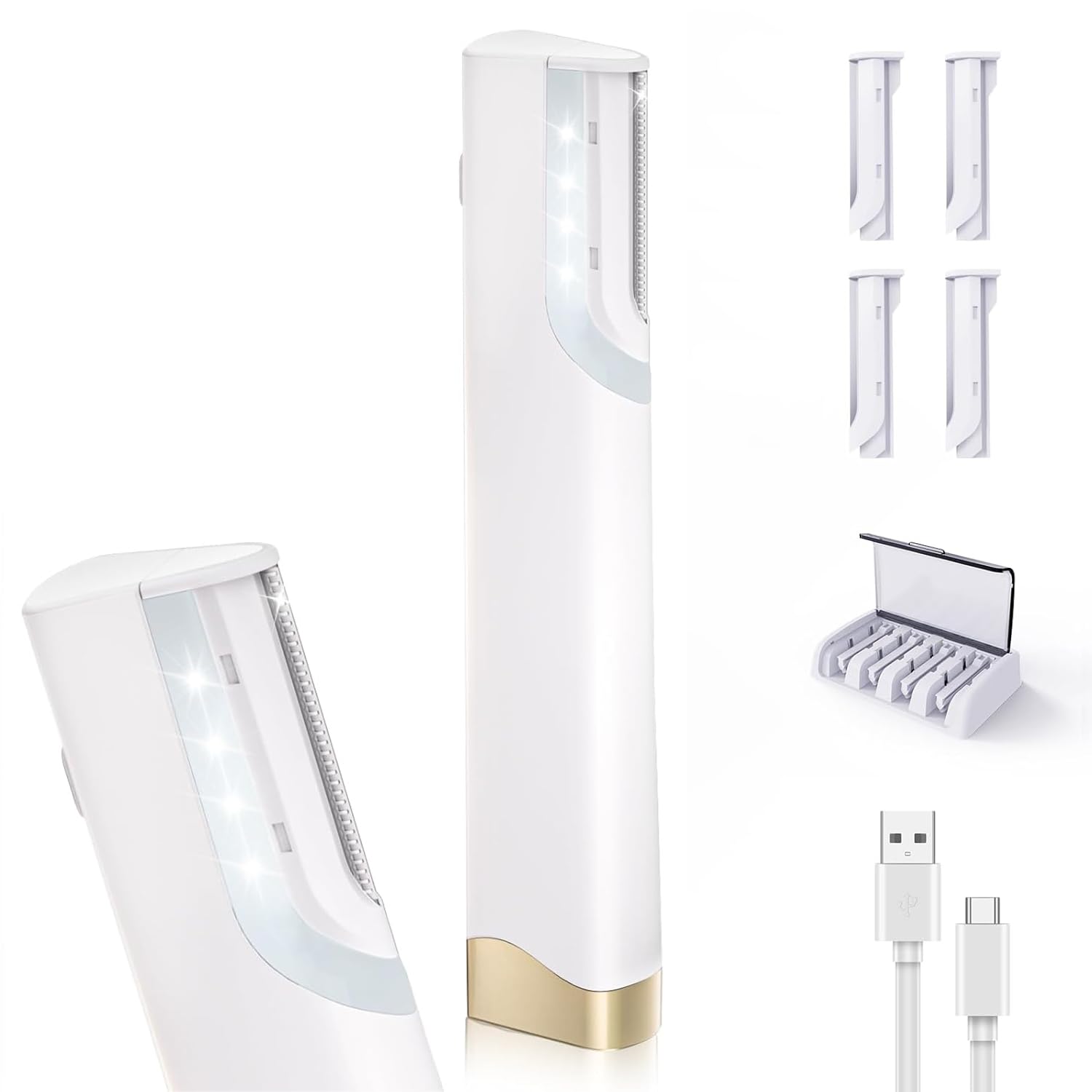 Sonic Dermaplane Razor for Women Face - Rechargeable Sonic Dermaplaning Tool with 5 Blades, Facial Hair Remover for Peach Fuzz & Eyebrows, At-Home Facial Kit for Instant Smoothness(white)