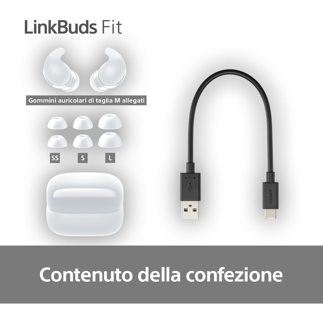 Sony LinkBuds Fit - Cuffie True Wireless Bluetooth con Noise Cancelling - Comfort a lungo, IPX4, High-Res Audio, modalità Ambient Sound, batteria fino a 21 ore, Multipoint, iOS e Android - White