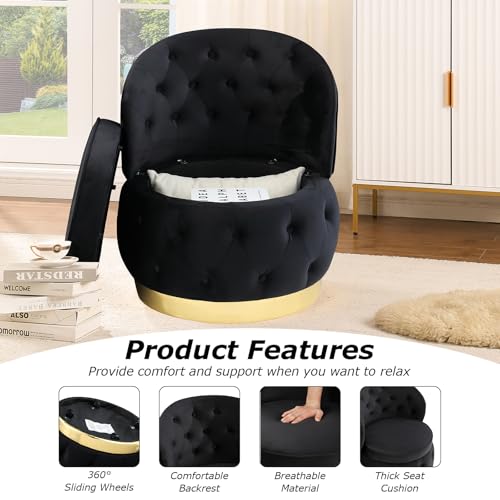 Sillón redondo con almacenamiento y tapizado negro miniatura 5