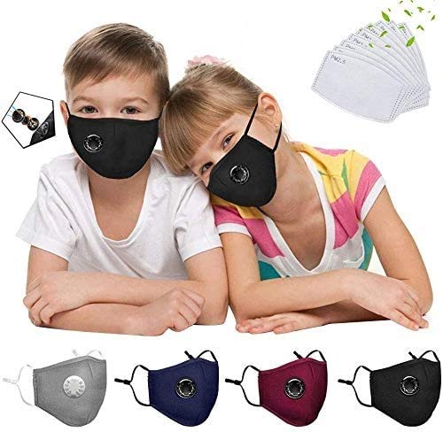 4pcs Fashion Child Reusable Face_Masks with Breathing Hole, Comfortable 8pcs Activated Carbon Replaceable Filters Face cotton fabric For Kids