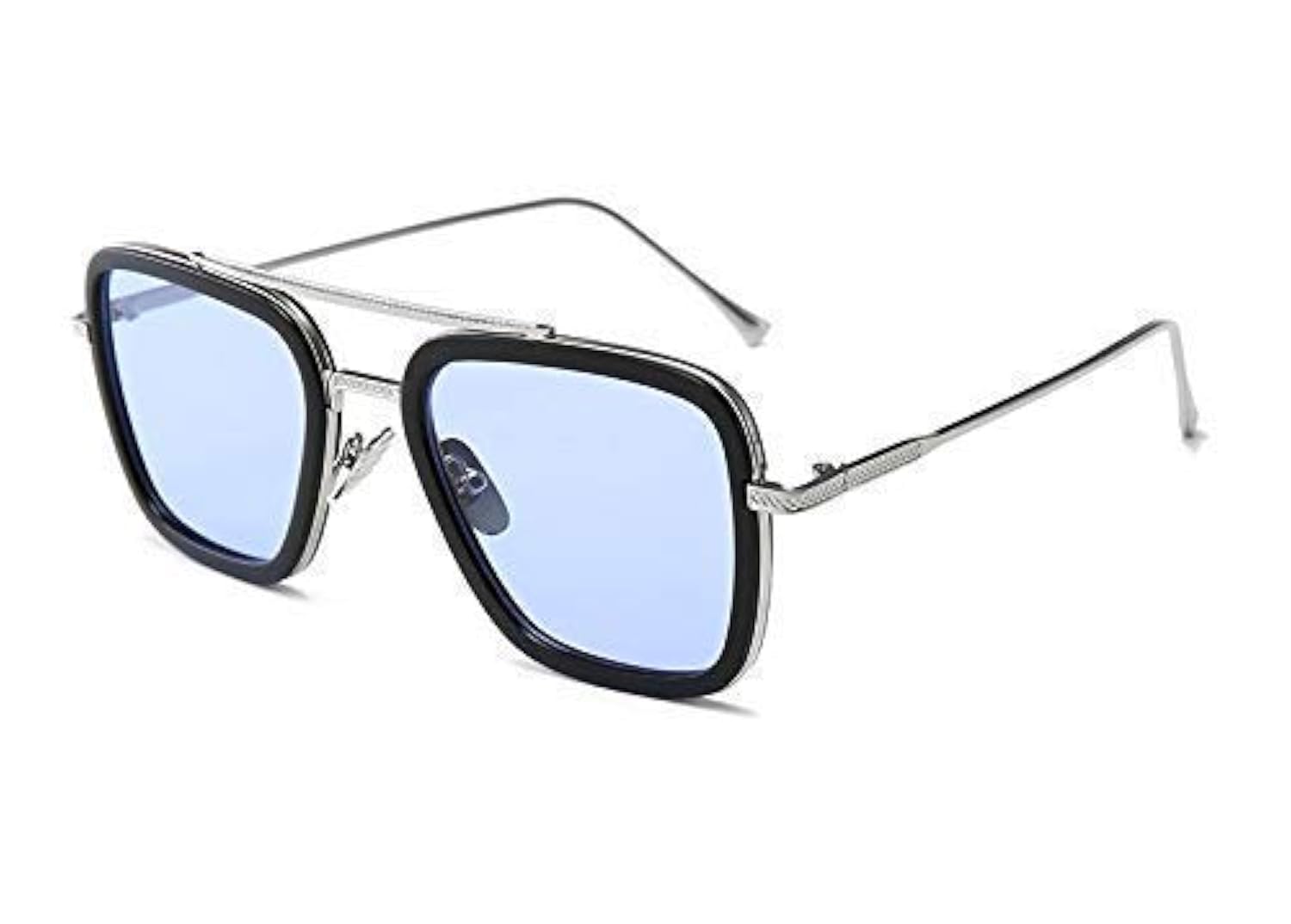 CREEK Unisex Rectangular Sunglasses Silver Frame Blue Lens (Free Size , Non-Polarized)