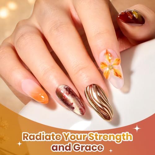 Image of Beetles Fall Gel Polish Set, 6 Colors Brown Gold Red, UV LED | 6 warm fall shades with gold shimmer, glitter, brown, red and mustard yellow tones.