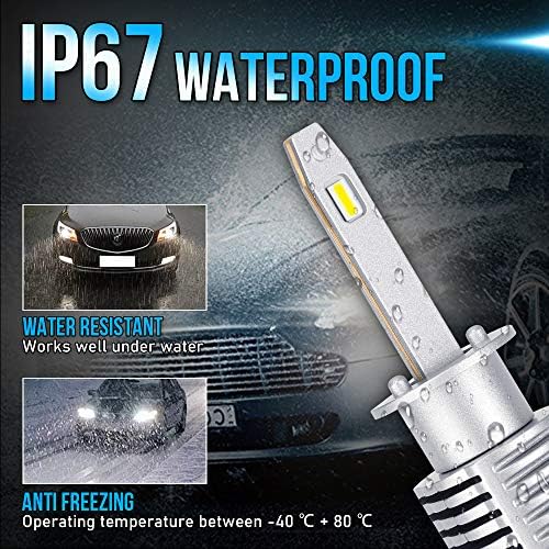 OPL5 H1 LED Headlight Bulbs, Super Bright LED CSP Chips 10000LM 40W 6500K Cool White H1 LED Fog Light Bulbs 1:1 Mini Size Plug and Play H1 Car Headlight Conversion Kit Replace Halogen Bulbs (2PCS)