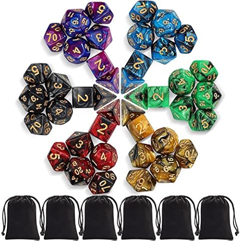 iFergoo Polyedrische Würfel Set, 6 x 7 (42 Stück) FarbSpielwürfel mit 6 Schwarze Kordelzugbeutel für Dungeons and Dragons DND RPG MTG Tischspiele,6 Set von D4 D6 D8 D10 D% D12 D20 Cover