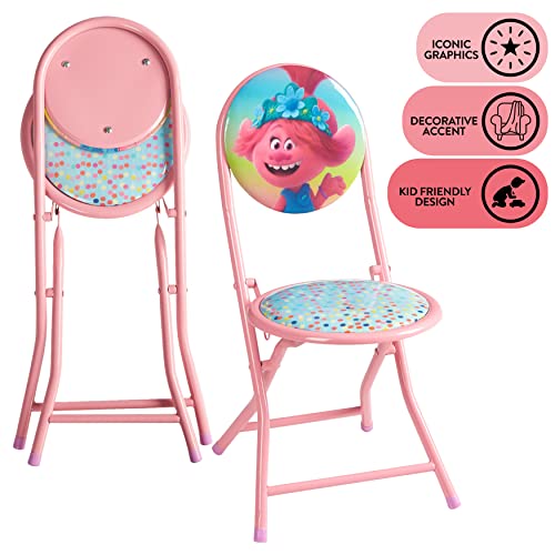 Image of DreamWorks Trolls 3 Piece Foldable Round Table and Chair Set, Ages 3+