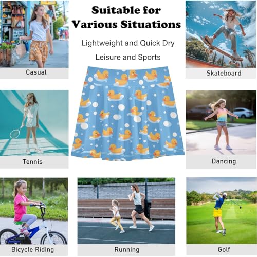 visesunny Girl's Golf Skirt Athletic Cartoon Baby Duck Bubble Tennis Skort Sport Activewear with Double Layer Pockets4