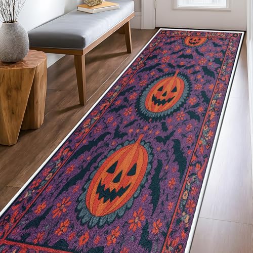 Kürbis-Läufer, Halloween-Teppich, festliche Fledermaus-Blume, Halloween, rutschfest, für Zuhause, Innenbereich, Teppich, fusselfrei, für Küche, Nachttisch, Eingang, Flur, Dekoration, 6 x 2,4 m Kürbis-Läufer, Halloween-Teppich, festliche Fledermaus-Blume, Halloween, rutschfest, für Zuhause, Innenbereich, Teppich, fusselfrei, für Küche, Nachttisch, Eingang, Flur, Dekoration, 6 x 2,4 m