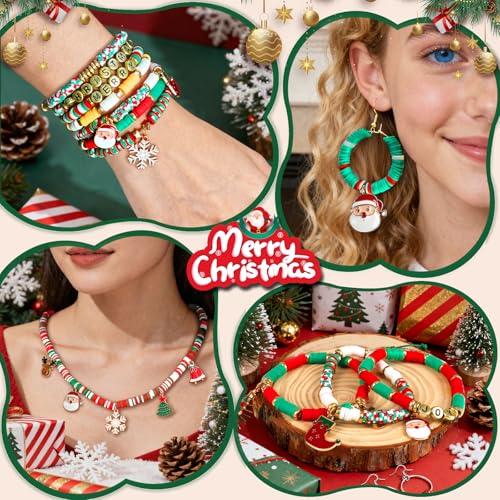 Image of Redtwo Christmas Beads for Bracelets, 3000 Pcs Clay Beads Bracelat Making kit Golden Beads Christmas Crafts Decorations Charms for Jewelry Making, Gifts for Teen Girls Age 6-12