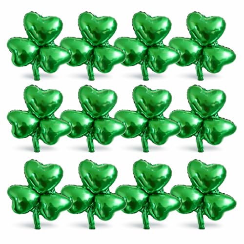 Chris.W 12Pcs St. Patricks Day Shamrock Balloons 18 Green Clover Foil Balloons Lucky St. Pattys Day Decorations for Irish Party Parade Classroom Office Home Celebration Supplies (Green)