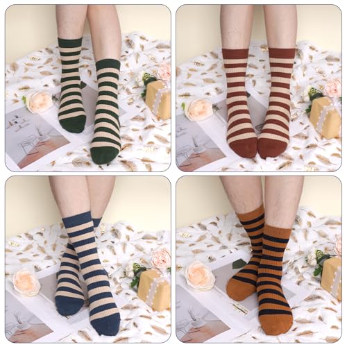 Marrywindix 5 Pairs Retro Striped Crew Socks Colorful Striped Cute Athletic Cotton Casual Long Tube Socks for Women4