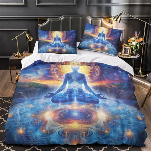Housse de couette Bouddha parure de lit 3 pièces microfibre fermeture éclair 260x220 - 4