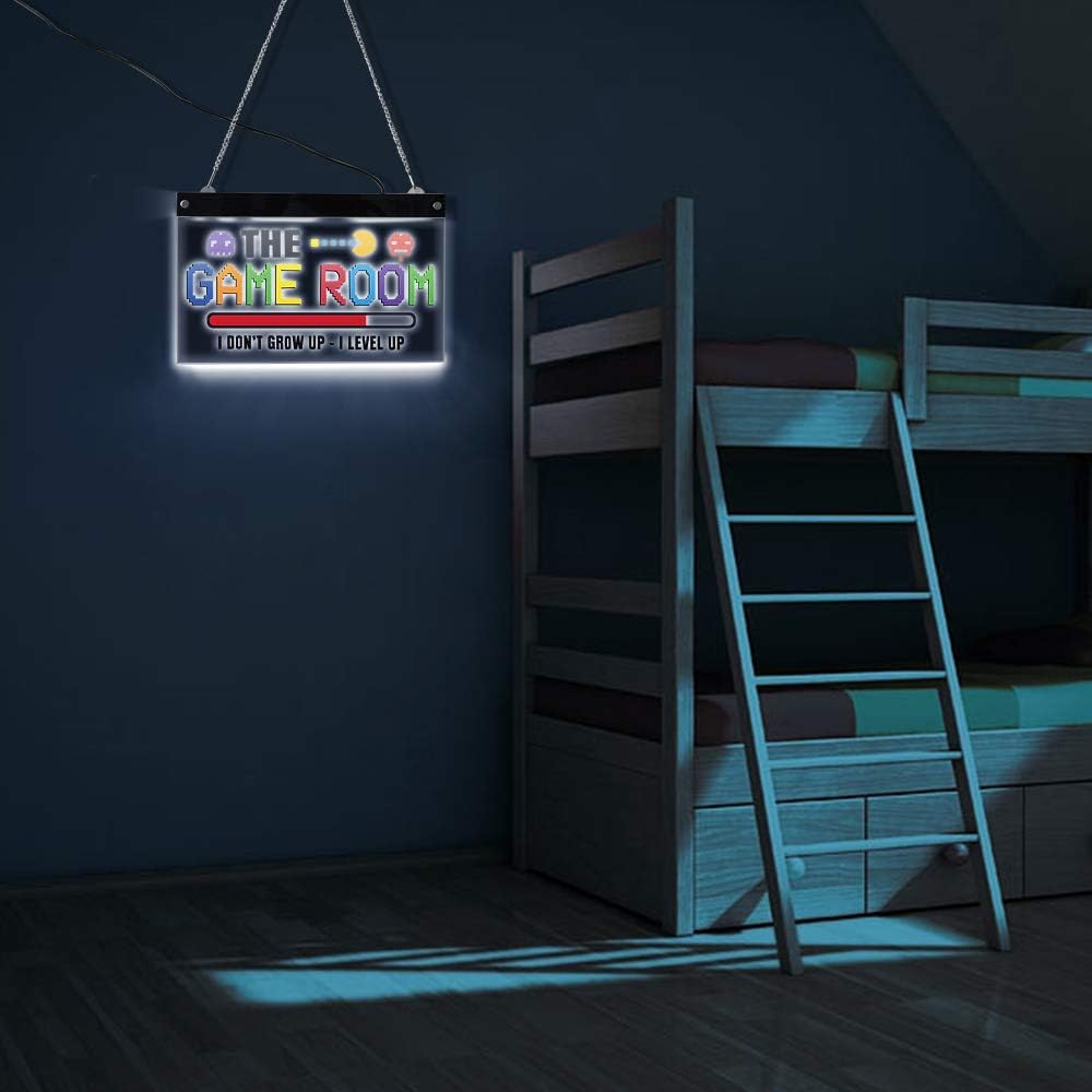 The Geeky Days I Don't Grow Up I Lever Up The Game Room LED Lighted Wall Sign Pixel Art Electronic Lighted Signs Gamers LED Illuminated Display(15.74 x12inches)