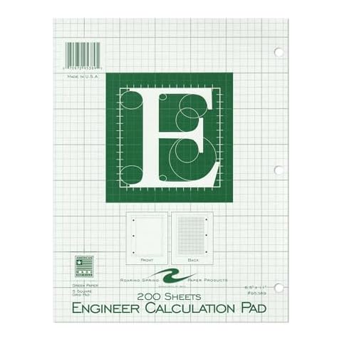 ROARING SPRING Engineering Pad, Frame Front 1/2" Right Margin, 200 Sheets, 8.5" x 11", Green Paper Cover