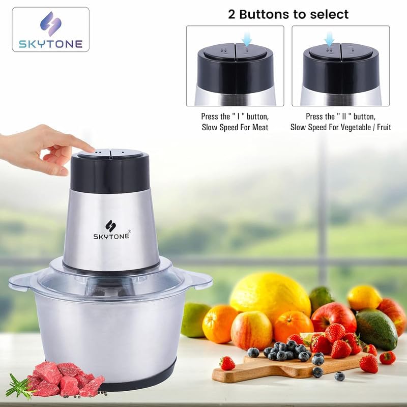 Image of 2L Electric Food & Meat Chopper with 4 Stainless Steel Blades, 2 Speed Modes, Powerful Motor for Multi-Function Food Processor Meat, Vegetables, Nuts & Daily Kitchen Use