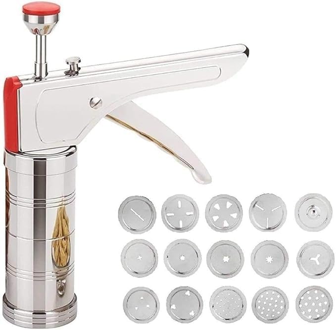 Stainless Steel Kitchen Press Noodles Murukku Manual Sev pasta noodle Maker 15 Blades | Sev Sancha Chakli Machine Indian Snacks Maker | Gathiya Murukulu Janthikulu | Idiyappam Murukku Farsan Sev |