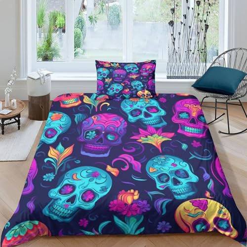 Linge de lit crâne 3D ensemble de literie microfibre housse de couette single - 2