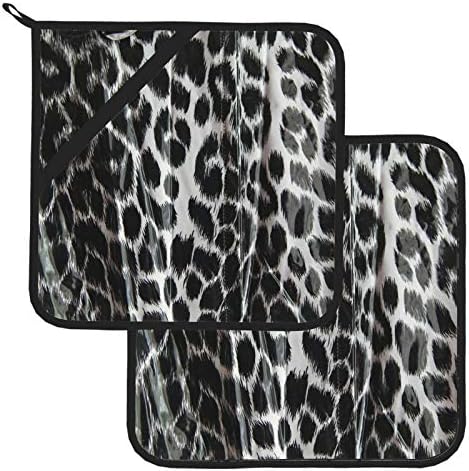 Leopard Black and White Leopard Potholders for Kitchens Heat Resistant Hot Pads Pot Holders 2 Pcs Hot Pad 8×8 Inch for Cooking and Baking