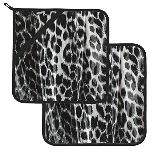 Leopard Black And White Leopard Potholders For Kitchens Heat Resistant Hot Pads Pot Holders 2 Pcs Hot Pad 8×8 Inch For Cooking And Baking #TOP4