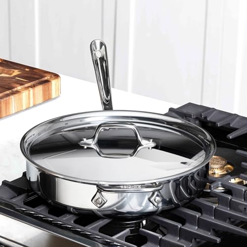 Image of All-Clad D3 Stainless Steel 3 Qt Saute Pan with Lid, Made in the USA