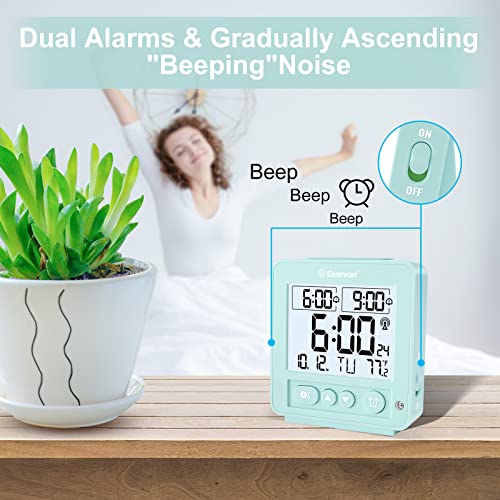 Geevon Small Atomic Travel Alarm Clock With Auto/8S Backlight, 2 Alarm Clocks, Temperature, Increasing Beep Sounds Digital Atomic Travel Clock Battery Operated For Bedroom, Bedside(Mint) #TOP1