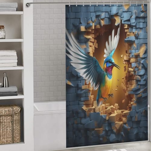 Rideau de douche oiseau imperméable en polyester anti-moisissure lavable - 2