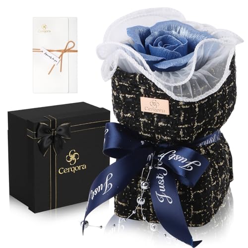 Cerqora Ceramic Preserved Rose Bouquet, Blue Eternal Flower Handmade Ceramic Craft Art...