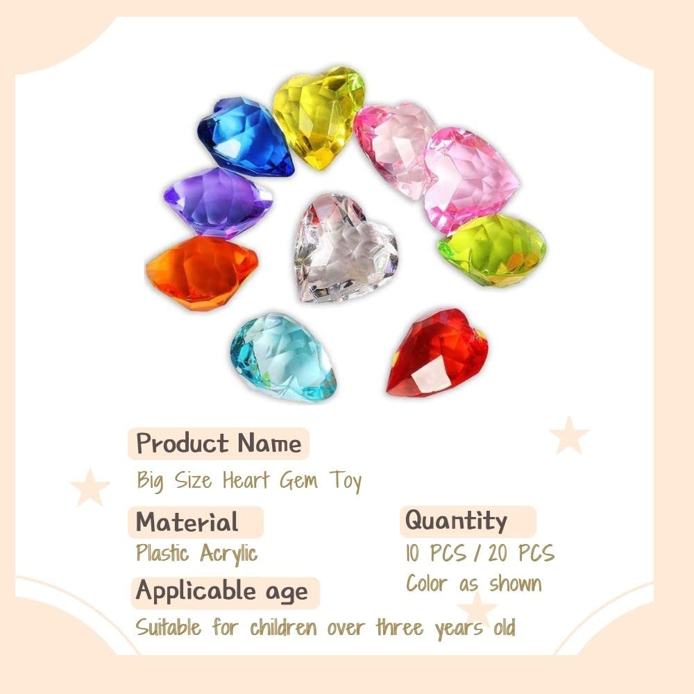 NLR [20pcs 4cm] Big Size Kids Heart Toy, Acrylic Gem Set, Pirate Treasure Hunt Toy | Easter Egg Filler | Diving Instructor | Party Favors, Gift for Birthday/Christmas/Easter Prizes