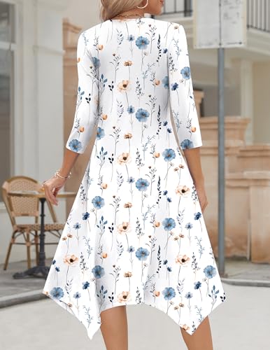 Image of Zeagoo Midi Dresses Women 2026 Dress 3 /4 Sleeve Casual Dresses with Pockets A Line Summer Beach Sundress
