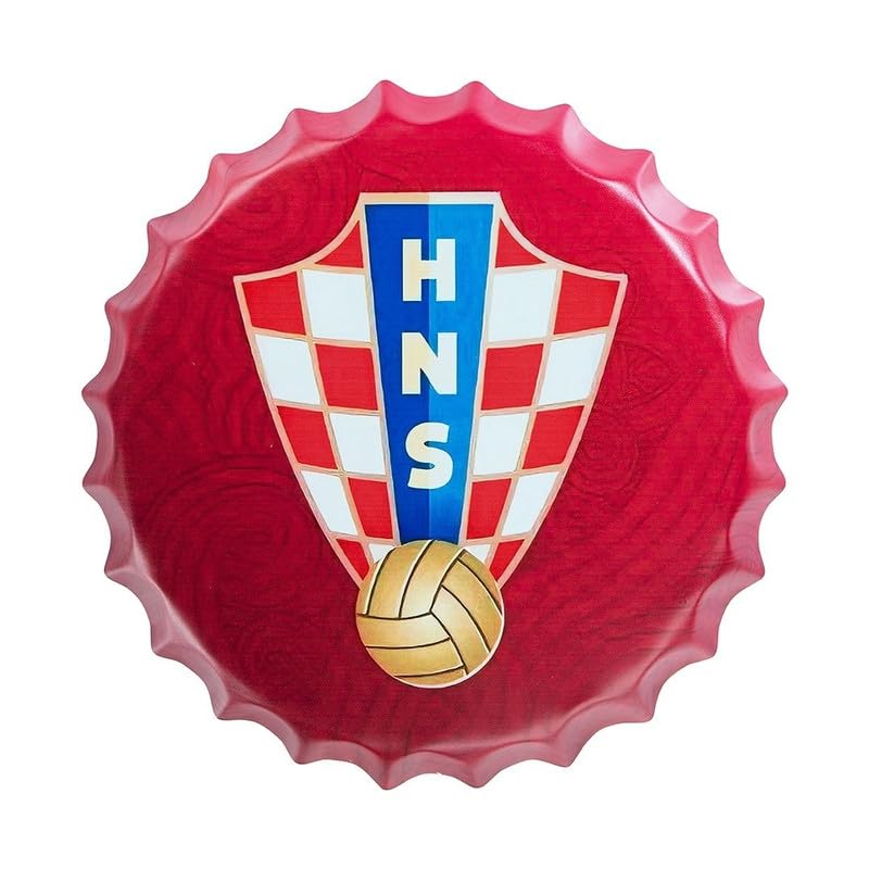 Image of EAZYWAGON Decorative Metal Bottle Caps Wall Sign Plates - 14X14 Inches - Croatia HNS Football | Metal Wall Hanging Bottle Cap for Home, Farmhouse, Bar & Cafe Decoration | Vintage & Retro Look Plaques
