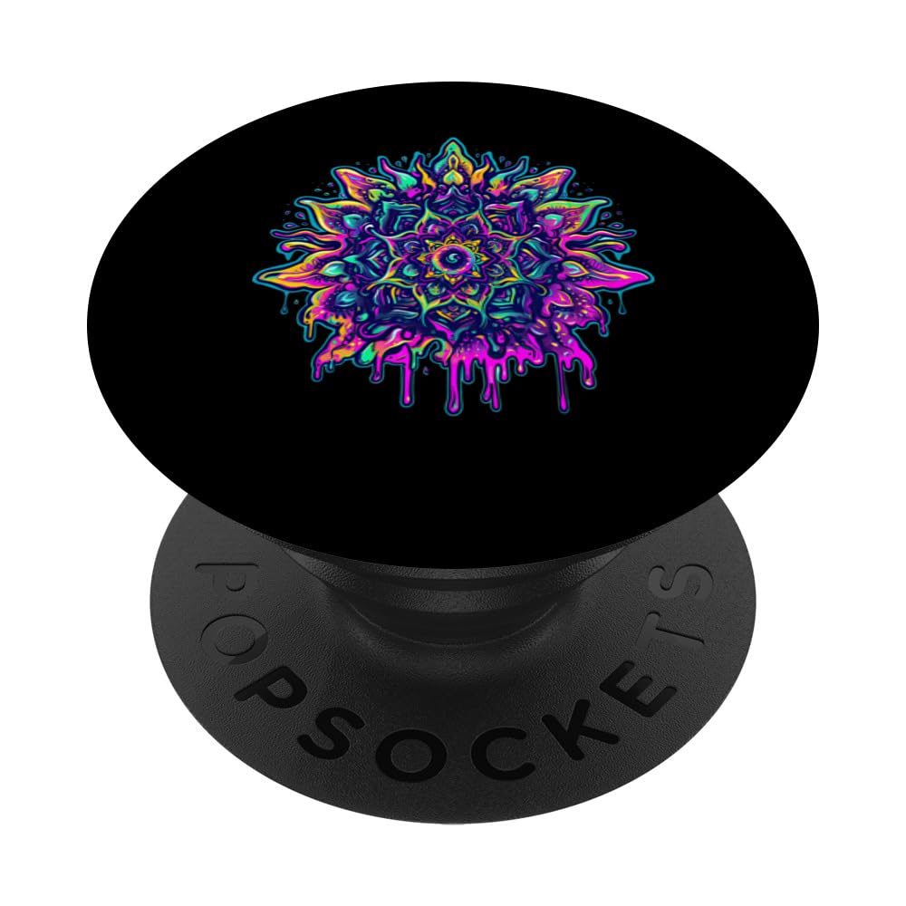 Trippy Melting Mandala Psychedelic Art Lovers Cosmic PopSockets Swappable PopGrip, Black