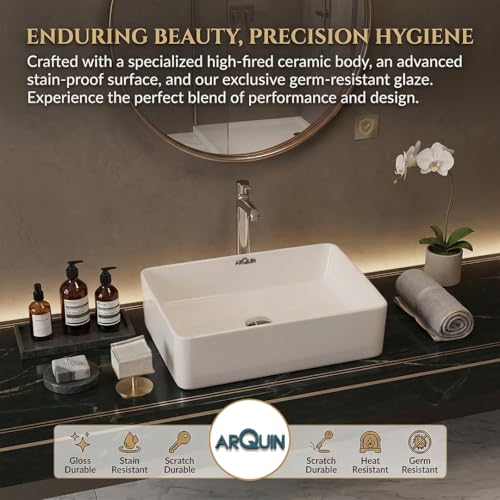 Image of ARQUIN ARQUIN Wash Basin for Bathroom Table Top Washbasin, Countertop Basin | Ceramic Washbasin Bathroom,Hotel | Living Room | Office Vanity Wash Basin (19.69x13.78x5.12 Inch)