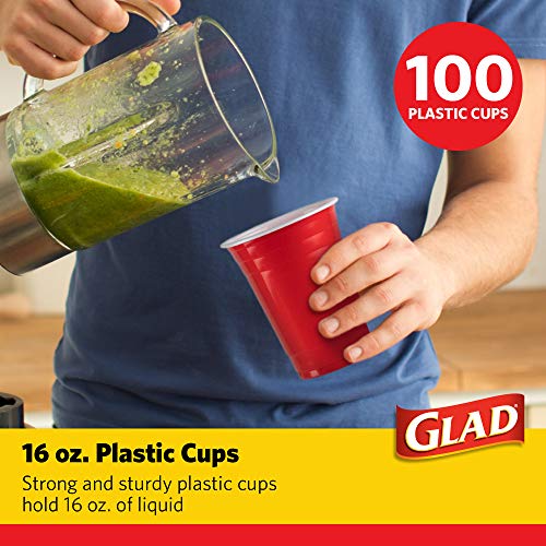 Glad Everyday Disposable Plastic Cups - Red Plastic Party Cups for All Occasions - Strong Plastic Drinking Cups for Parties, Holiday, Graduation, and Thanksgiving - 16oz 100 Pack Heavy Duty Solo Cups - Image 3