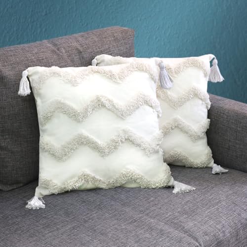 DECCARO Lot de 2 housses de coussin Hygge Zigzag 45 x 45 cm