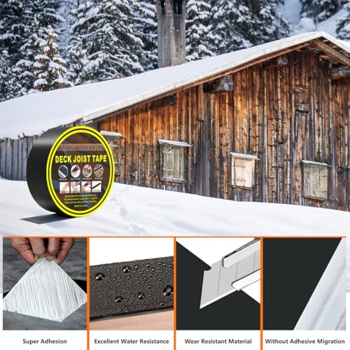 Image of Deck Joist Tape Waterproof Seal Antiseptic Butyl Flashing Tape 1.6 inch X 50' Weather Resistant Joist Tape for Decking Beams Wood Roof (Pack of 3)