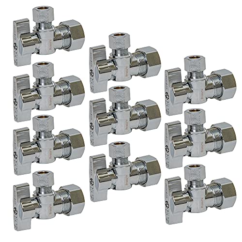 [10-Pack] PROCURU Heavy Duty Angle Stop Valve 1/2 Nominal (5/8 OD) Compression x 3/8 OD 1/4-Turn Operation (PCAS12-10P)