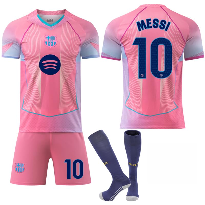 SHSCBSBRK Barce 25-26 Season Special Pink MESSI # 10 Official Replica Jersey Kit - Men's, Youth & Kids Soccer Training Set (T-Shirt, Shorts, Socks Combo) - Breathable Football Sports Outfit S A