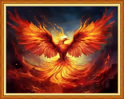 Image of Dimxvean Stamped Cross Stitch Kits,Cross Stitch Kits for Adults Beginners,Embroidery Kits Full Range of Cross Stitch Stamped Kits Needlepoint Kits Cross Stitch Patterns-Colorful Phoenix 16x20 inchs
