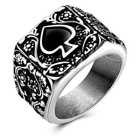 JAJAFOOK Mens Stainless Steel Ring, Poker Spade Ace, Vintage Biker Rings, Black Silver Size 6 7 8 9 Cover