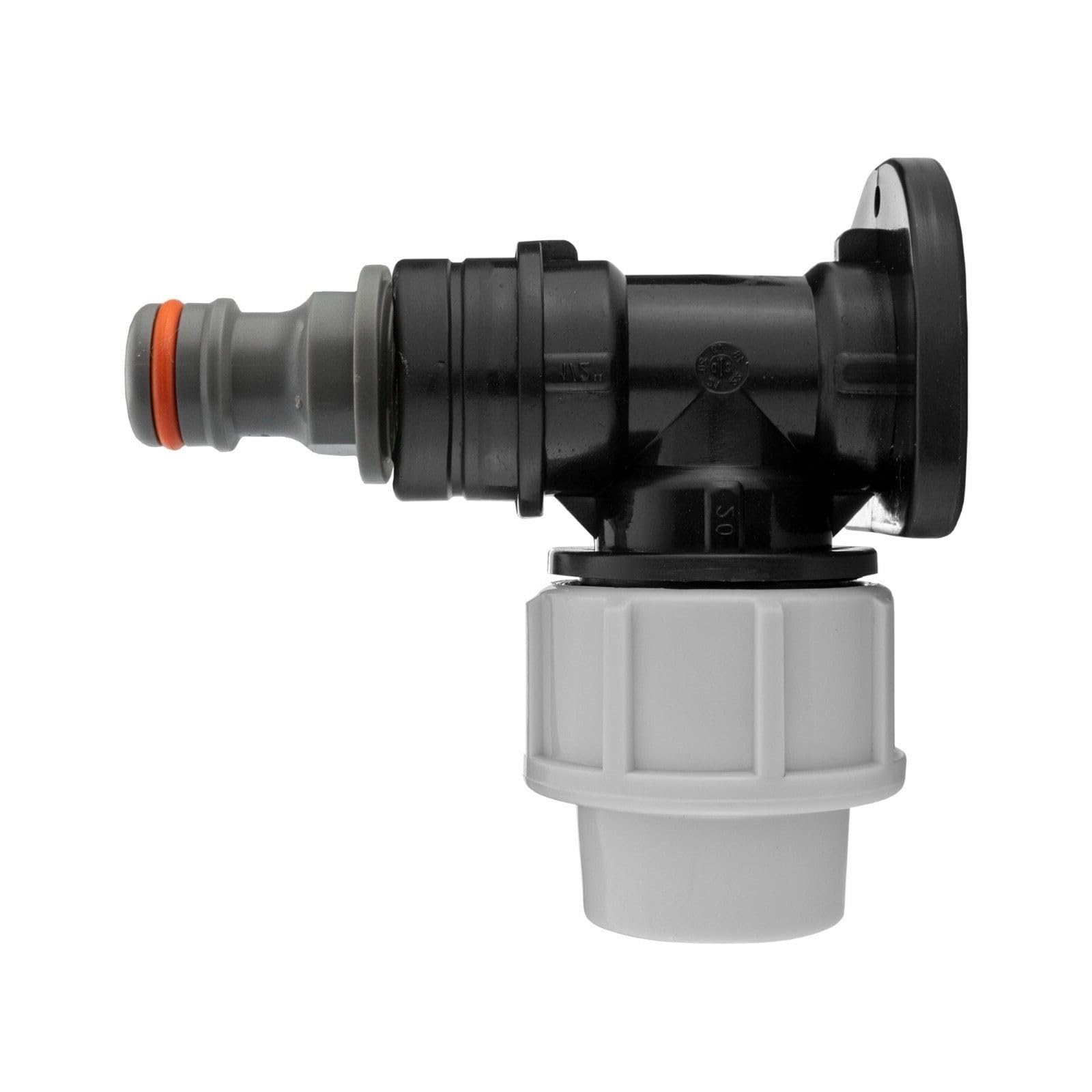 B2C MDPE Compression Wall Flange Plate + Hozelock Compatible Quick Connect Tap 20mm (QuickConnector)