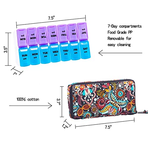 Image of Weekly Pill Organizer 2 Times a Day, Zumd Pill Box 7 Day with Cute Quilted Fabric Zipper Case, Travel Pill Case Am Pm for Vitamin Medicine Organizer