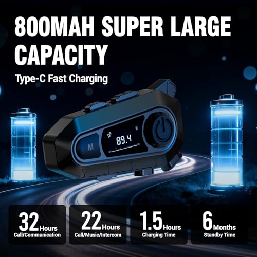 Image of EDYELL A1 Motorcycle Bluetooth Headsets, Smart LED Display Motorcycle Helmet Speakers, HD Calling and HiFi Music,Waterproof & Dustproof Helmet Headset,Group Communication System On Ear Headphones