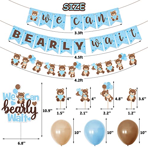 Teddy Bear Baby Shower Decorations We Can Bearly Wait Banner Bear Cake Topper Cupcake Toppers Blue&Brown Balloons For Teddy Bear Theme Birthday Party Supplies Gender Reveal Photo Prop #TOP2