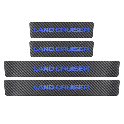 SAWAKAKI トヨタ ランドクルーザー250系 に適用 ランクル250 ドアステップガード スカッフプレート スカーボン調の革 金箔ホットプレスロゴ ドレスアップ 傷防止 カスタムパーツ(ブルー)